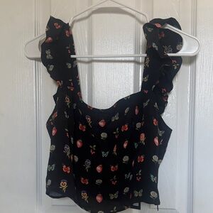 PAIGE Black Floral Ruffle Crop Top